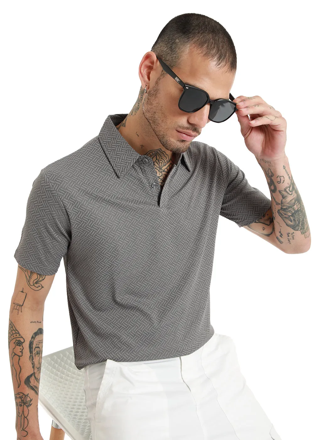 Gray twin weave Polo T-shirt