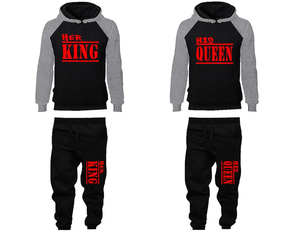 Her King His Queen Couple Hoodies and Jogger Pants, Matching Top and Bottom Set