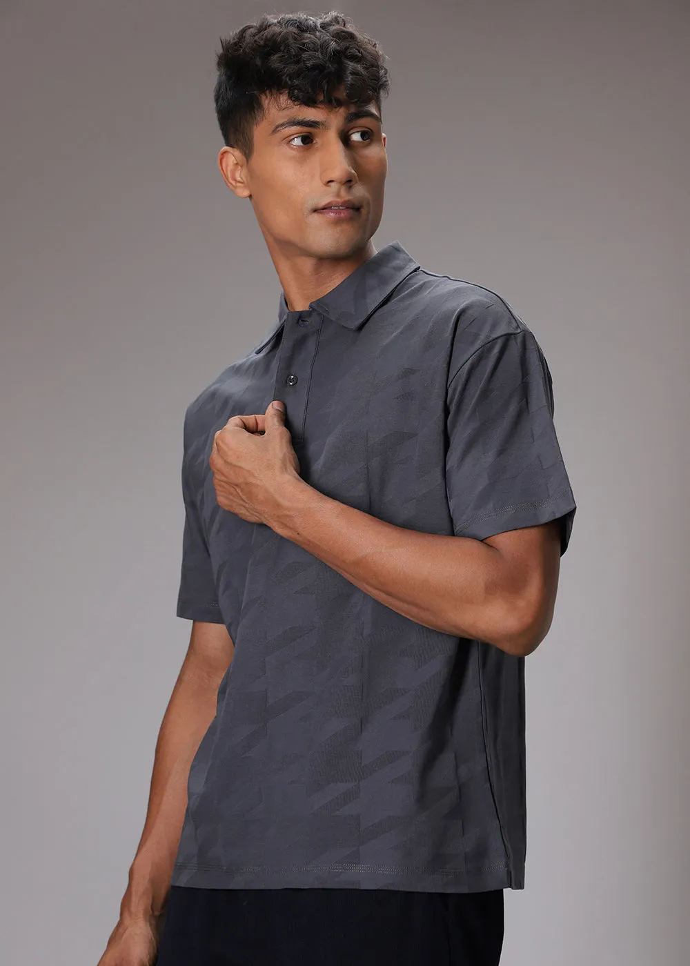 Herringbone Pattern Grey Polo T-shirt