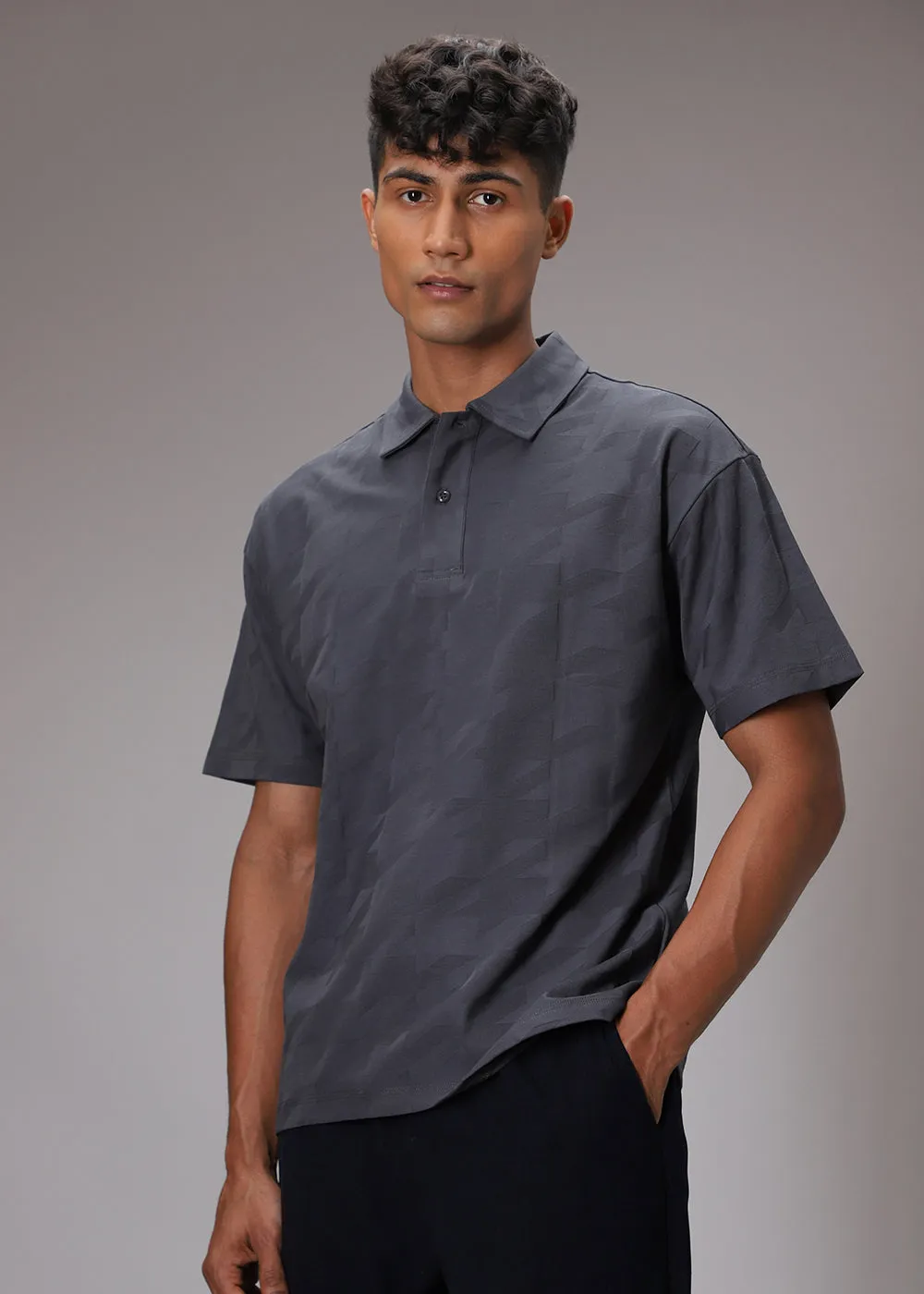 Herringbone Pattern Grey Polo T-shirt