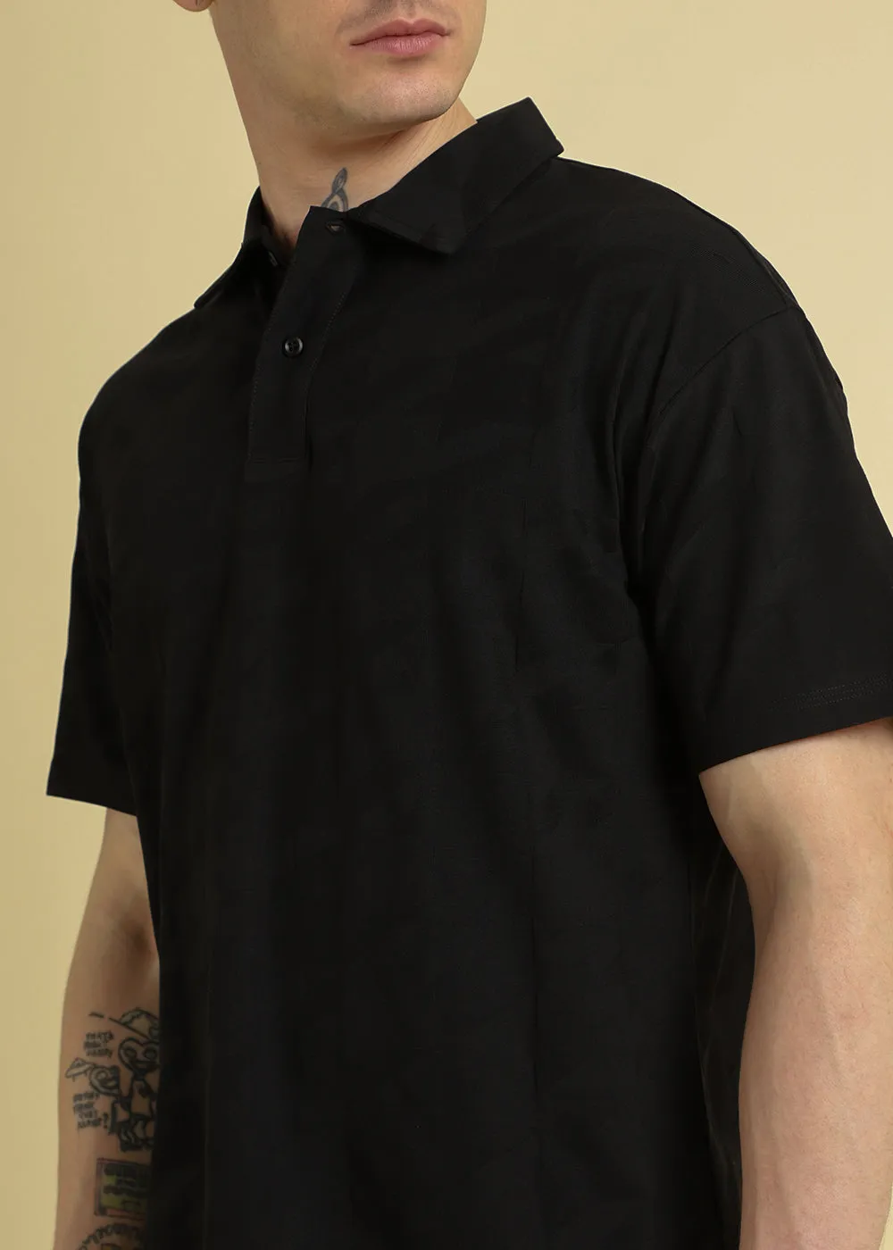 Herringbone Pattern Polo T-shirt