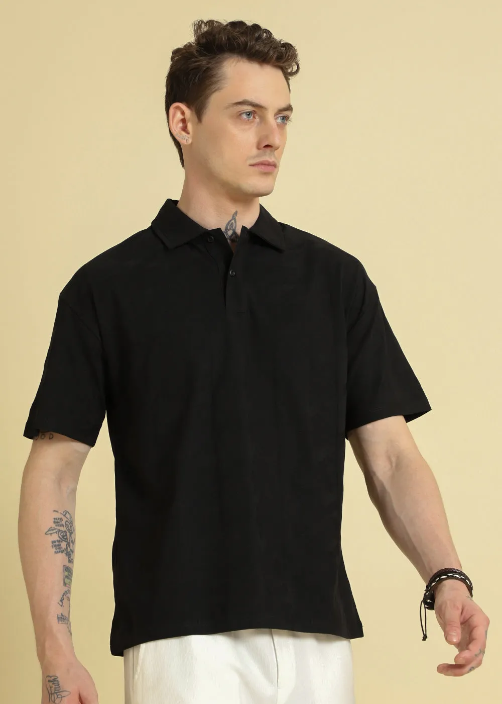 Herringbone Pattern Polo T-shirt