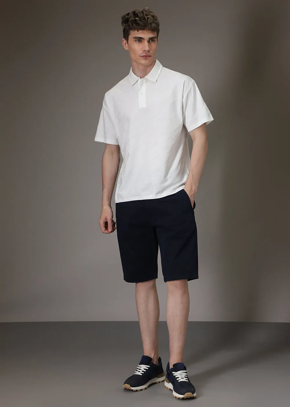 Herringbone Pattern White Polo T-shirt