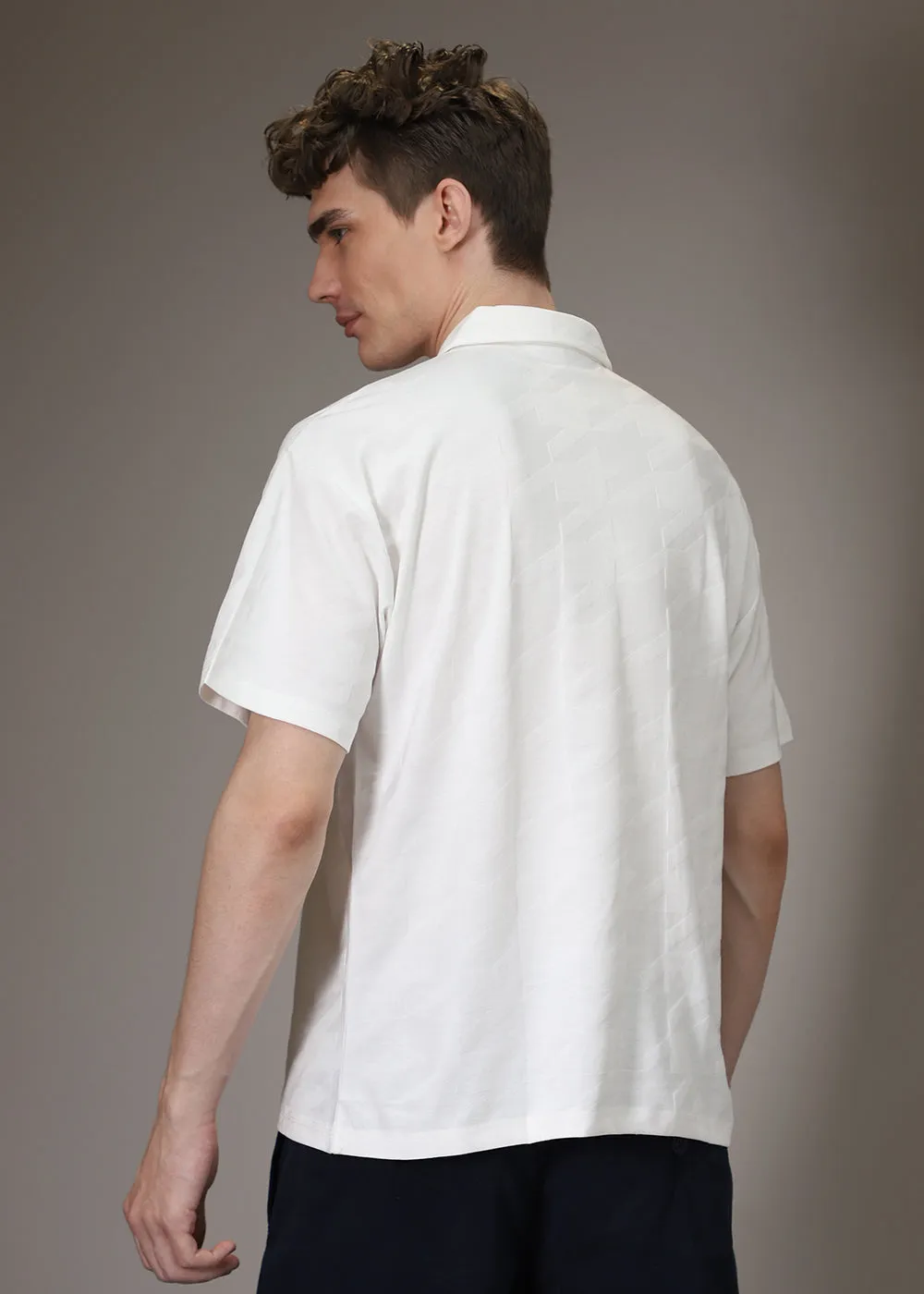 Herringbone Pattern White Polo T-shirt