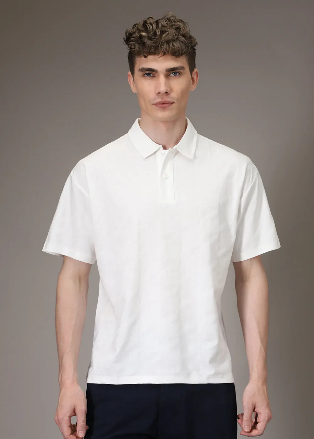 Herringbone Pattern White Polo T-shirt