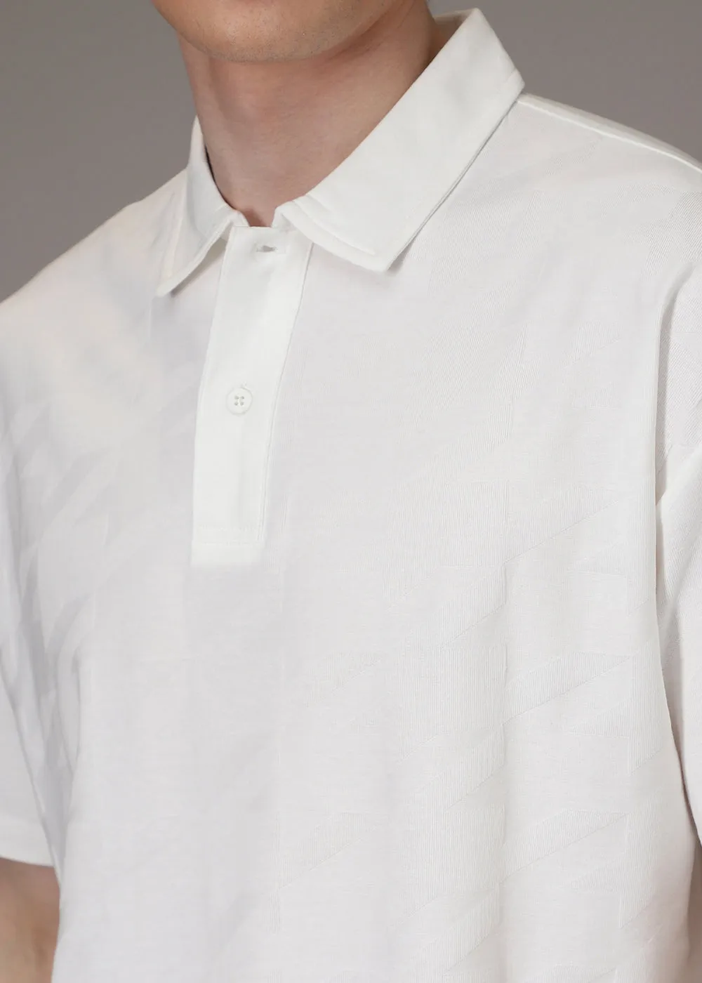 Herringbone Pattern White Polo T-shirt