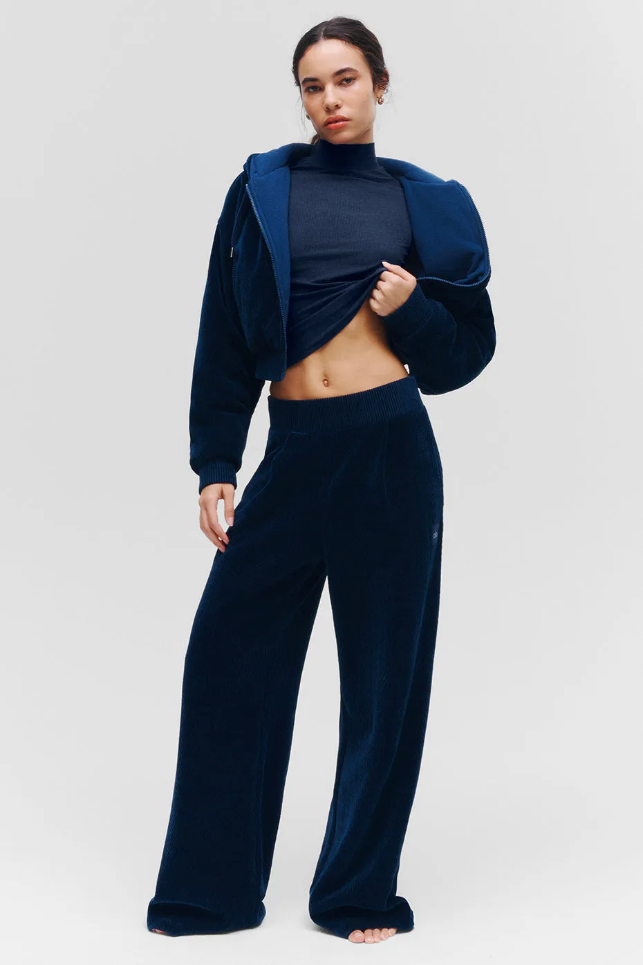 High-Waist Cozy Day Wide Leg Pant - Navy