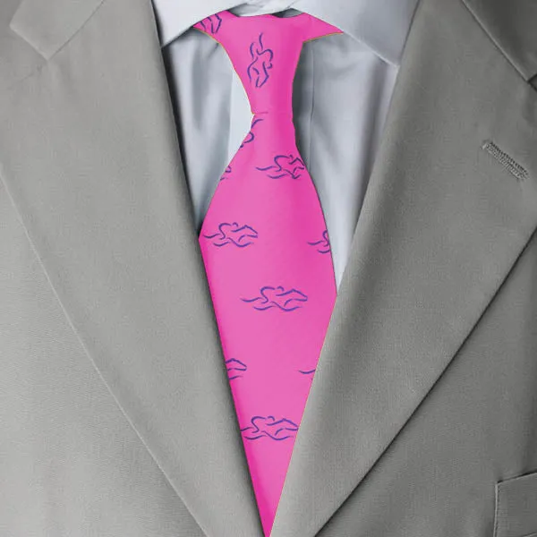 Horse Racing Custom Silk Tie - Hot Pink with Royal