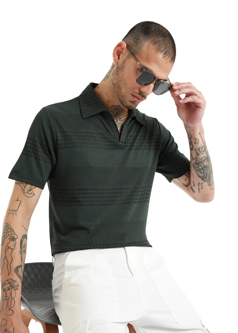 Jacquard Olive Polo T-shirt