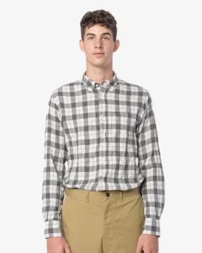 Japanese Plaid Button Down in Ecru Grey