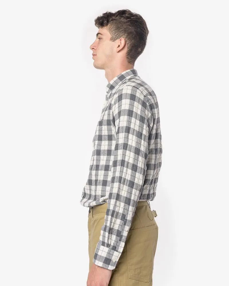 Japanese Plaid Button Down in Ecru Grey