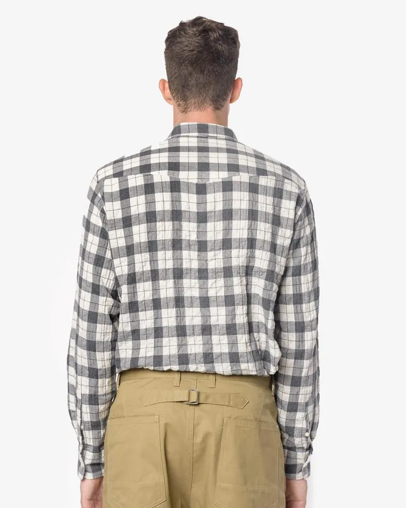 Japanese Plaid Button Down in Ecru Grey