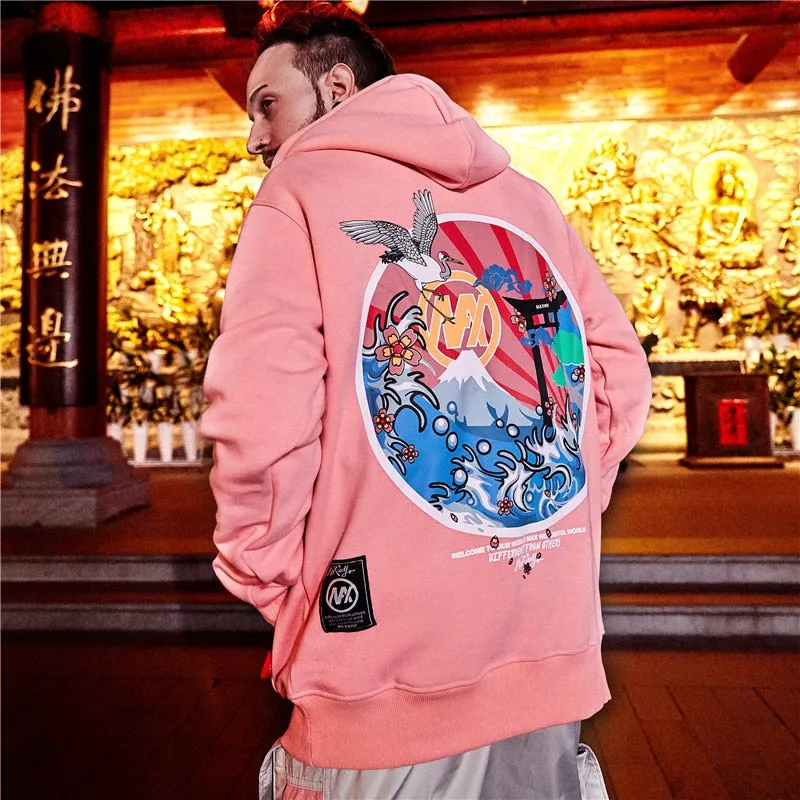 Japanise Embroidered Cranes Hoodie