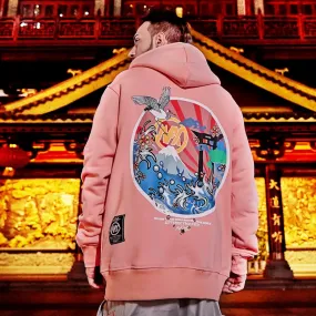 Japanise Embroidered Cranes Hoodie