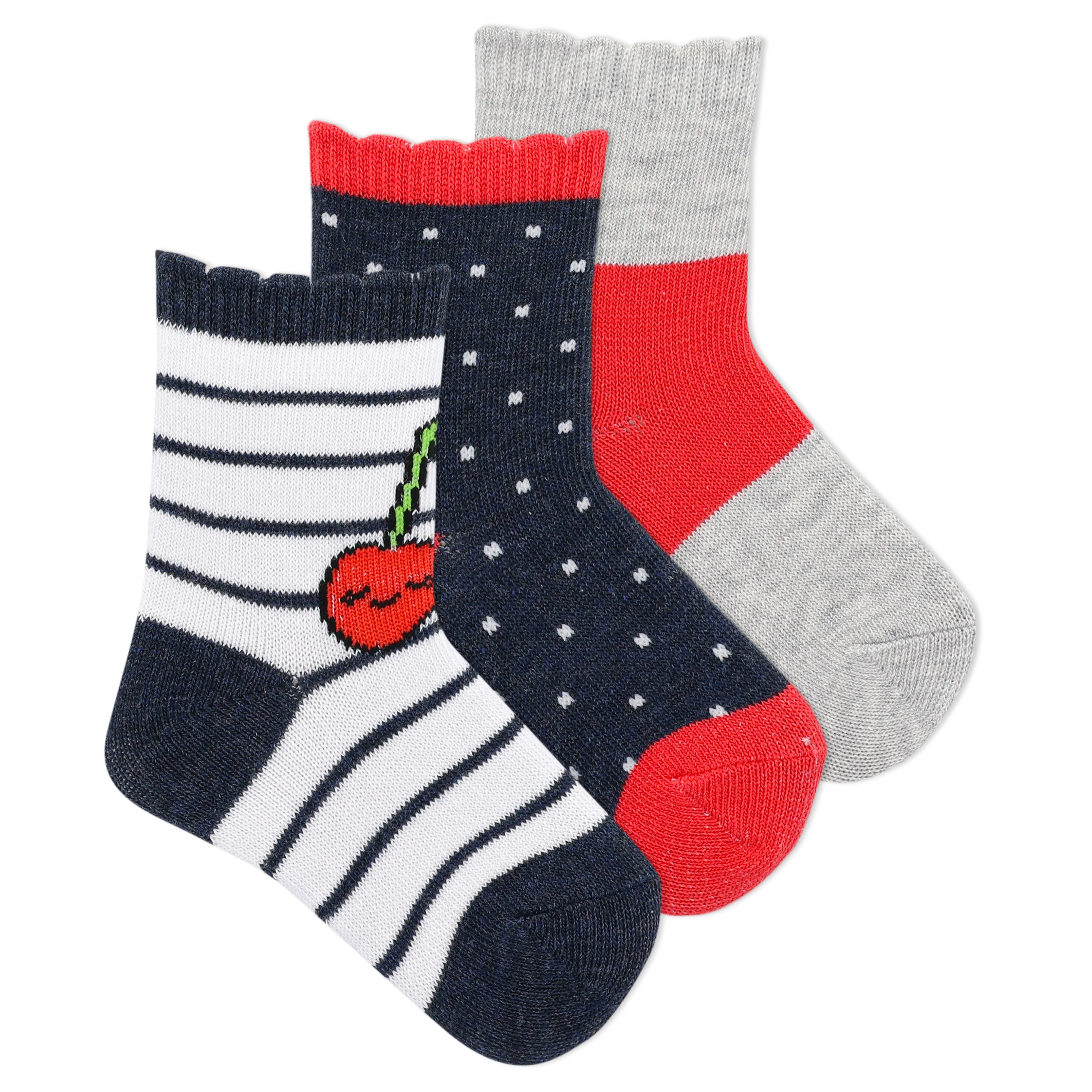 K.Bell Infant Cherries Crew Sock 3 Pair Pack