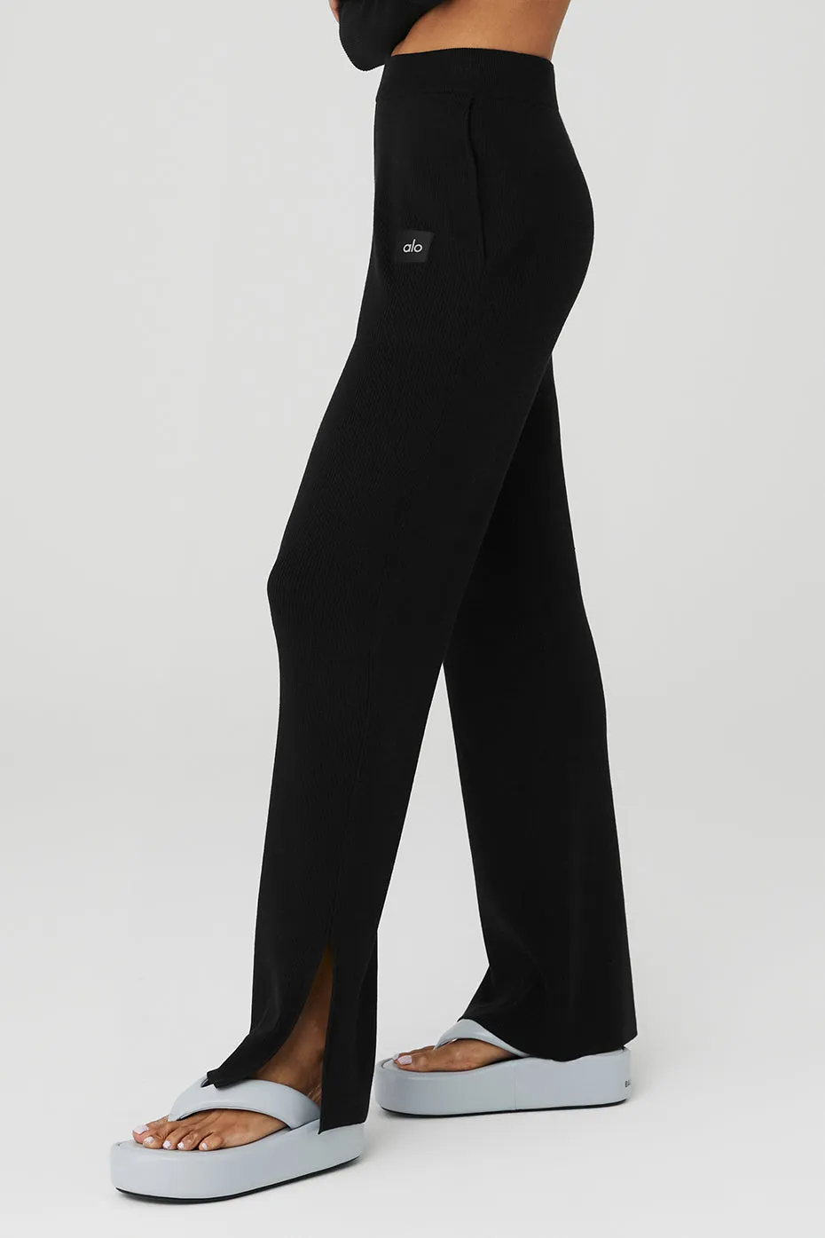 Knit High-Waist Salana Wide Leg Pant - Black