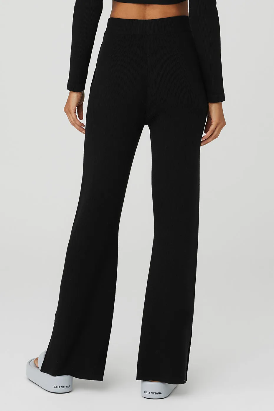 Knit High-Waist Salana Wide Leg Pant - Black