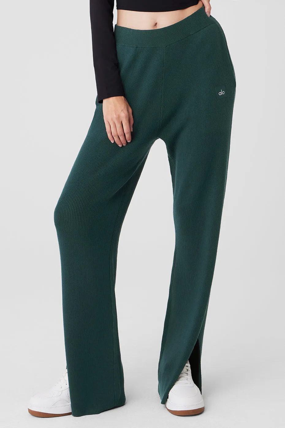 Knit High-Waist Salana Wide Leg Pant - Midnight Green