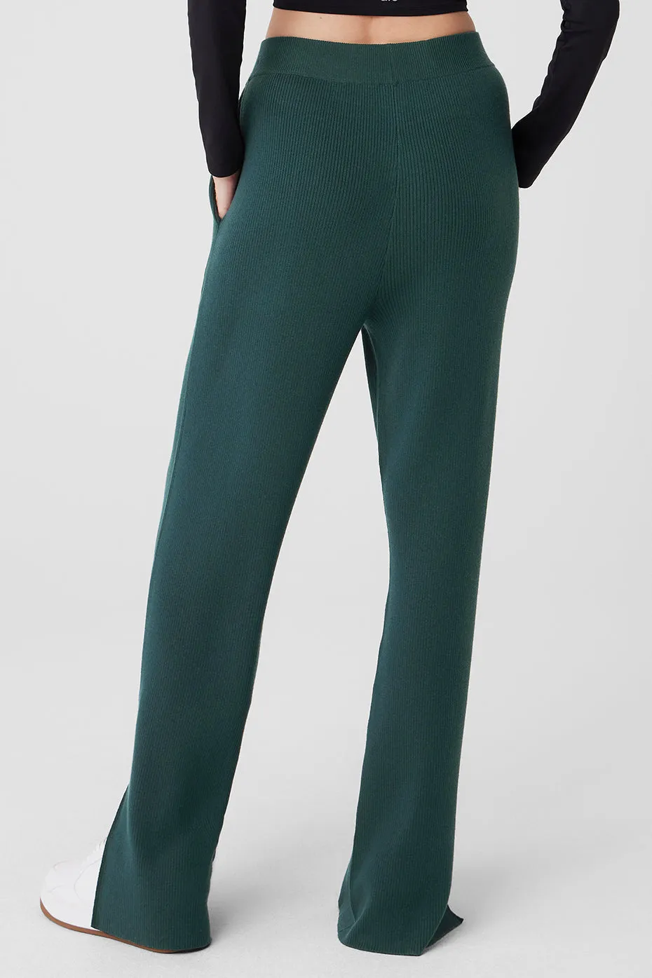 Knit High-Waist Salana Wide Leg Pant - Midnight Green