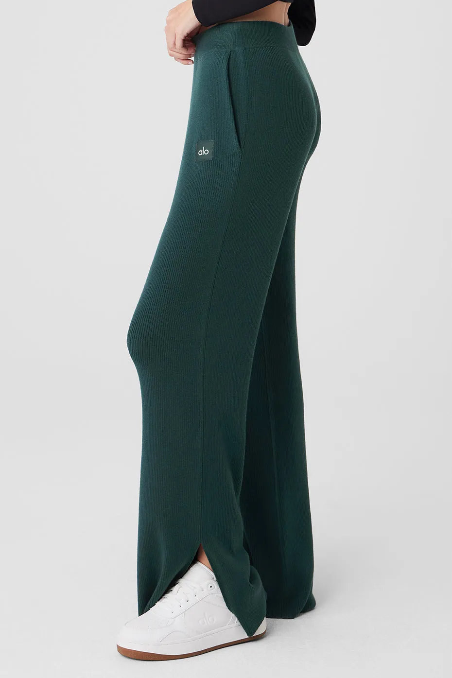 Knit High-Waist Salana Wide Leg Pant - Midnight Green