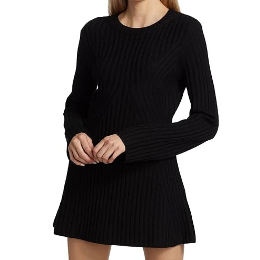 Leisure Round Neck Long Sleeve A Line Chunky Ribbed Knit Sweater Mini Dress