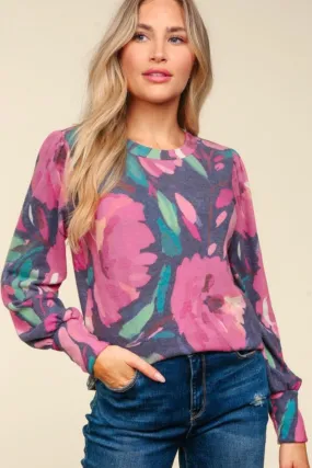 Magenta Brushed Floral Top