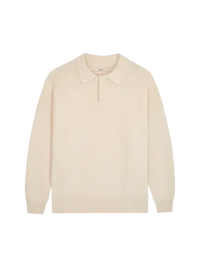 Mens Recycled Cashmere Polo Sweater—ecru ivory