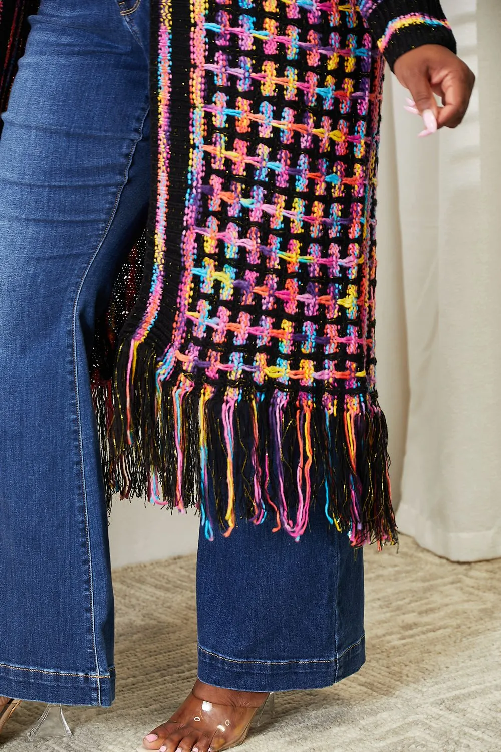 Multicolored Fringe Hem Cardigan