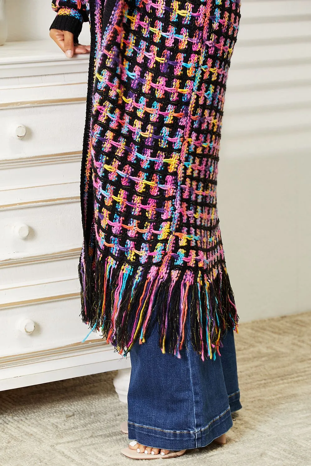 Multicolored Fringe Hem Cardigan