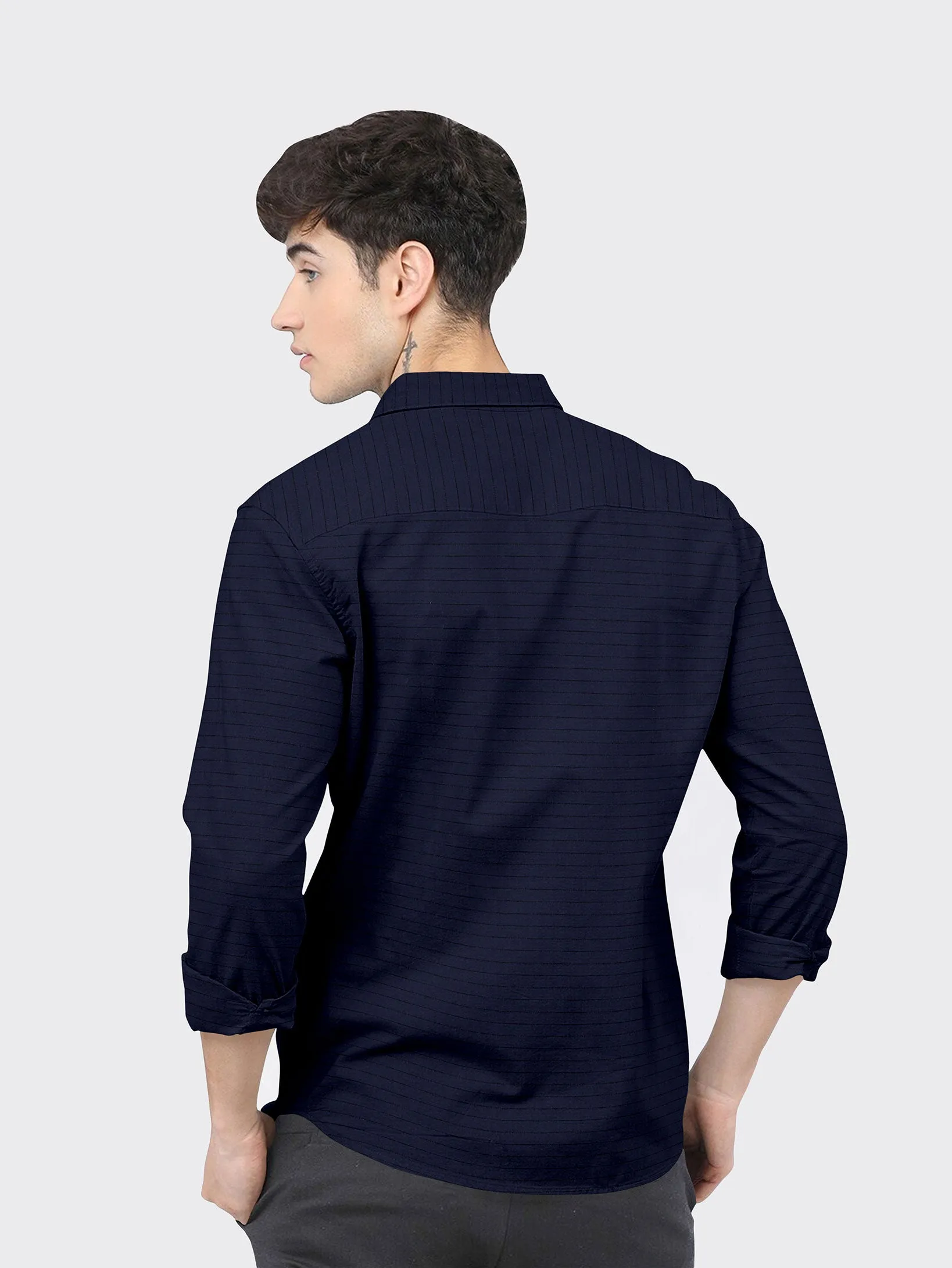 Navy Blue Color Weft Dobby Soft Cotton Solid Shirt