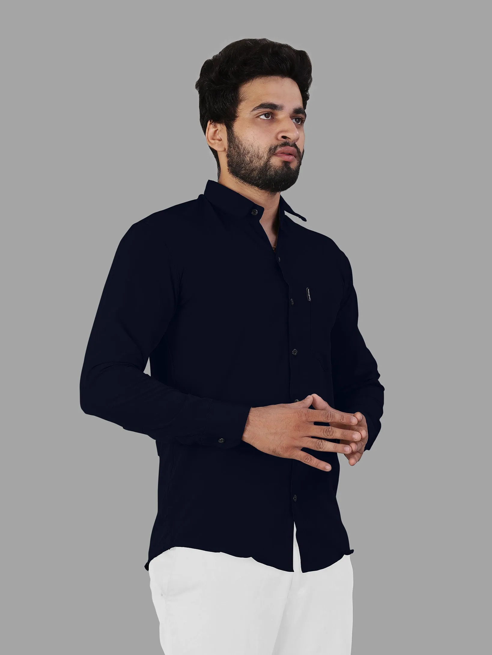 Navy Blue Expandable Full Sleeve Shirt