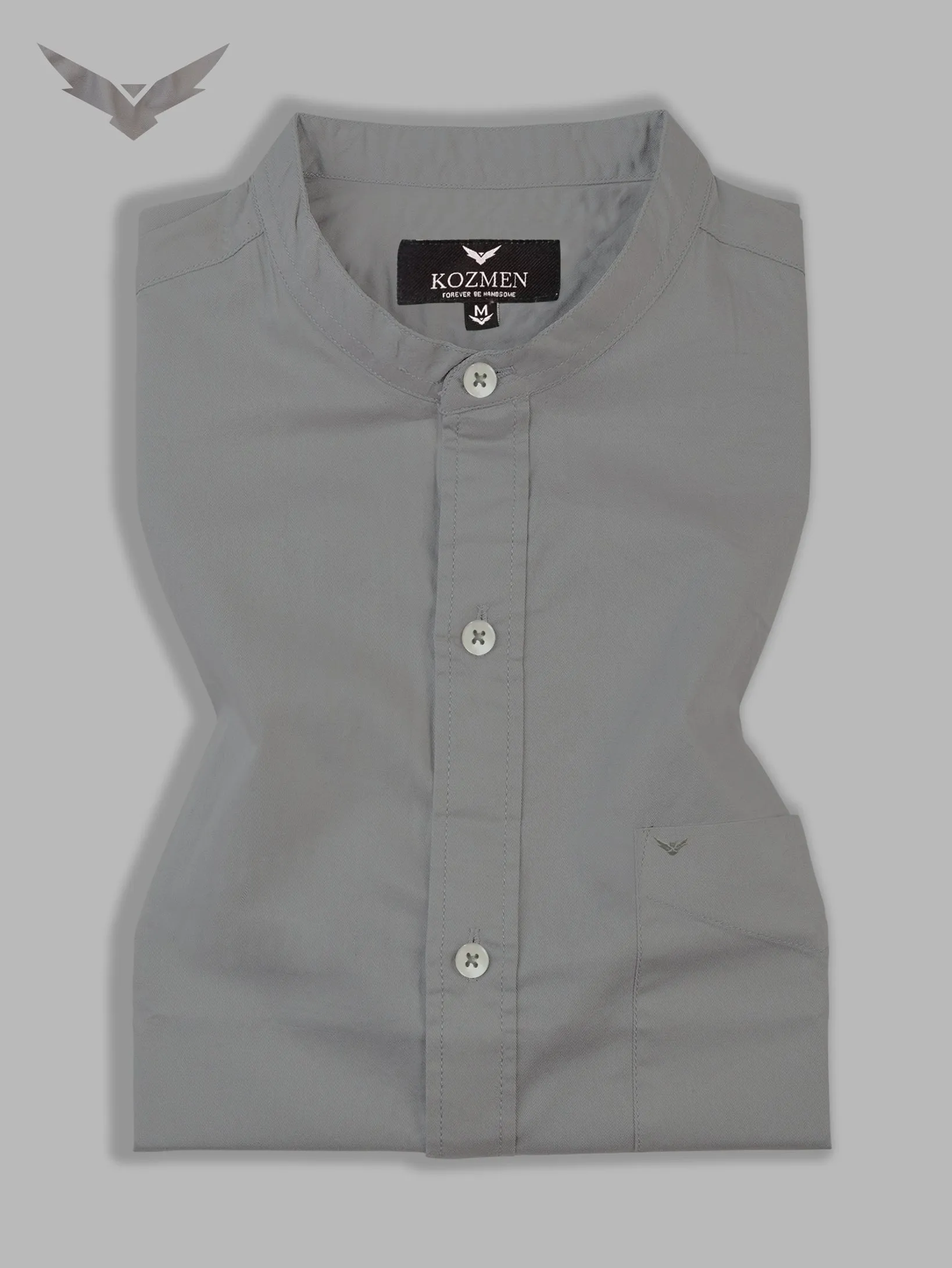 Pewter Premium Super Soft Solid Cotton Mandarin Collar Shirt