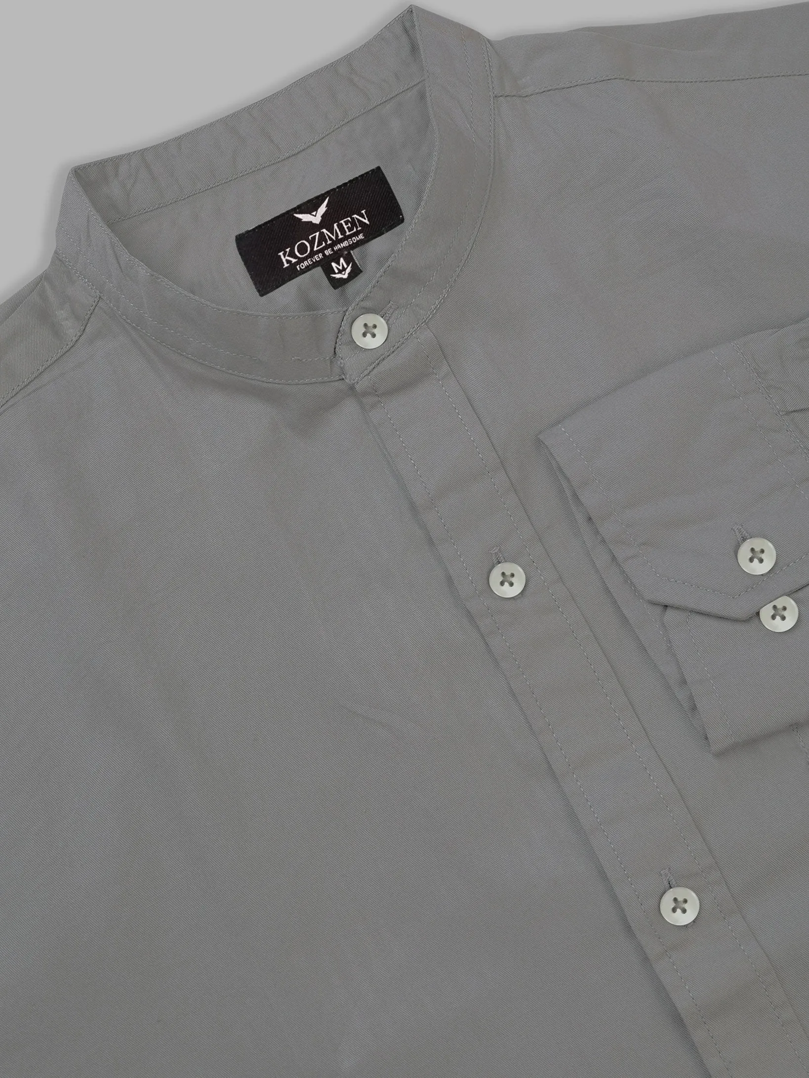 Pewter Premium Super Soft Solid Cotton Mandarin Collar Shirt