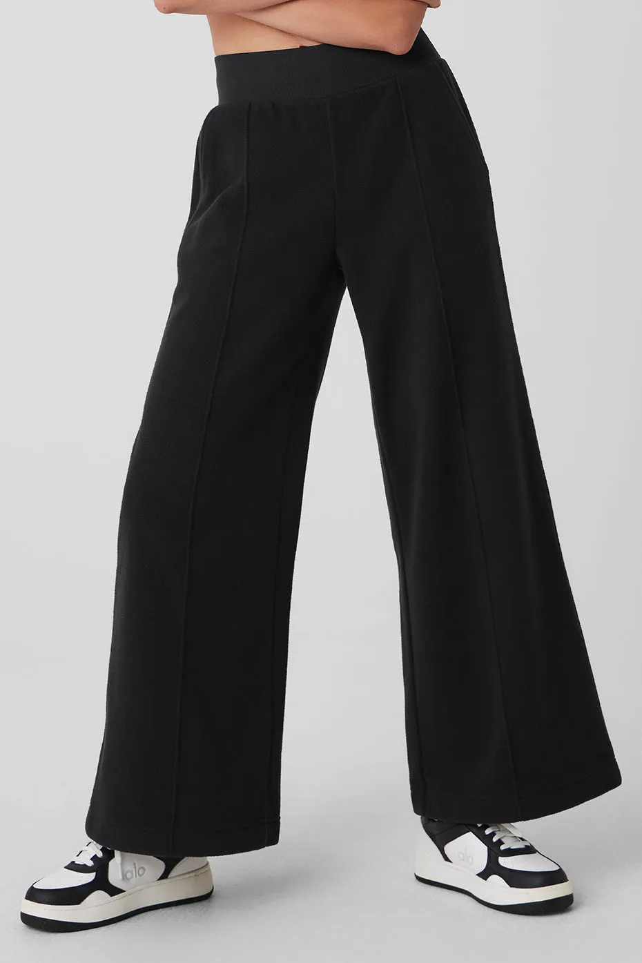 Polar Fleece High-Waist Snowdrift Wide Leg Pant - Black