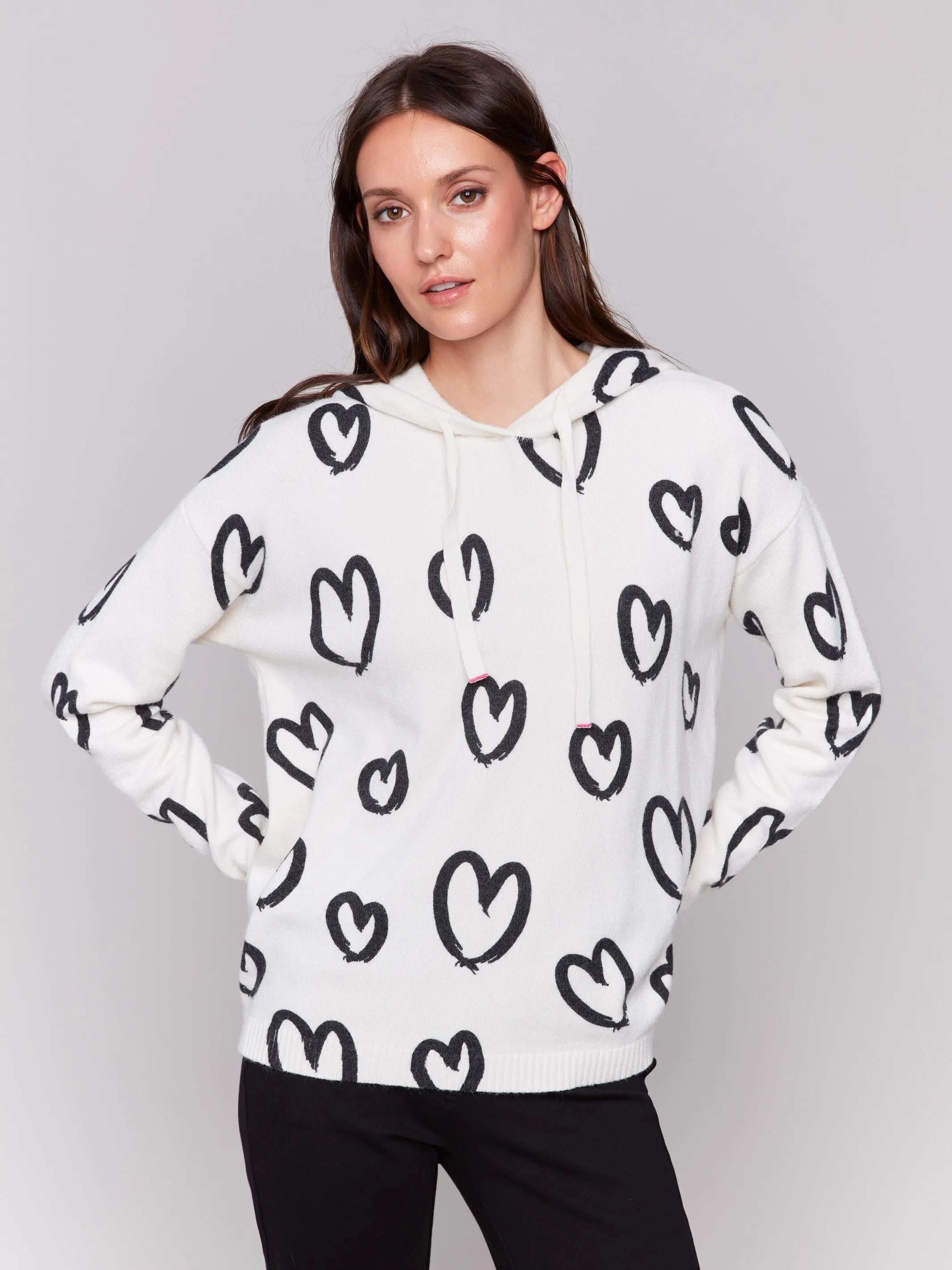 Printed Hoodie Sweater - Hearts