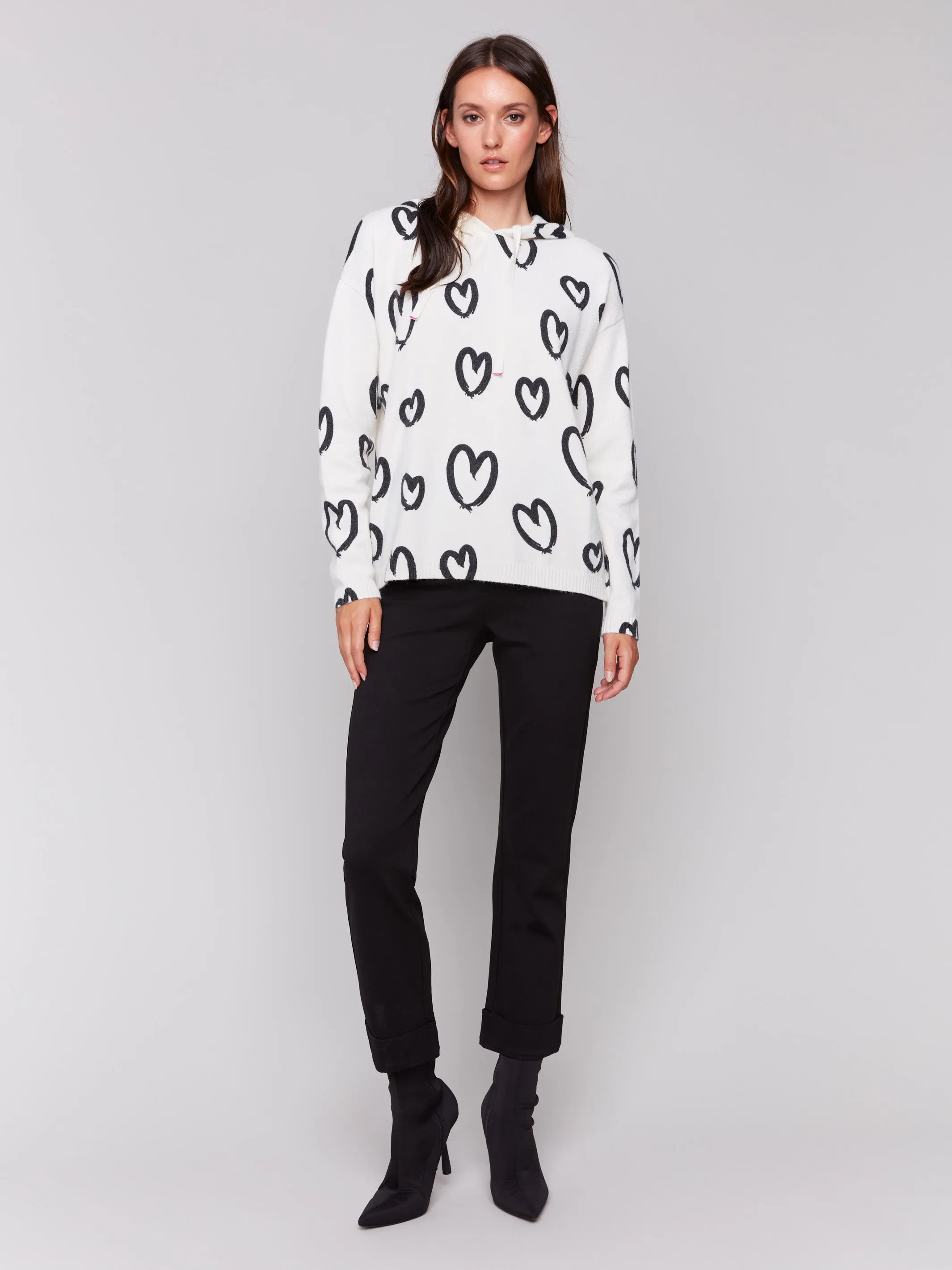 Printed Hoodie Sweater - Hearts