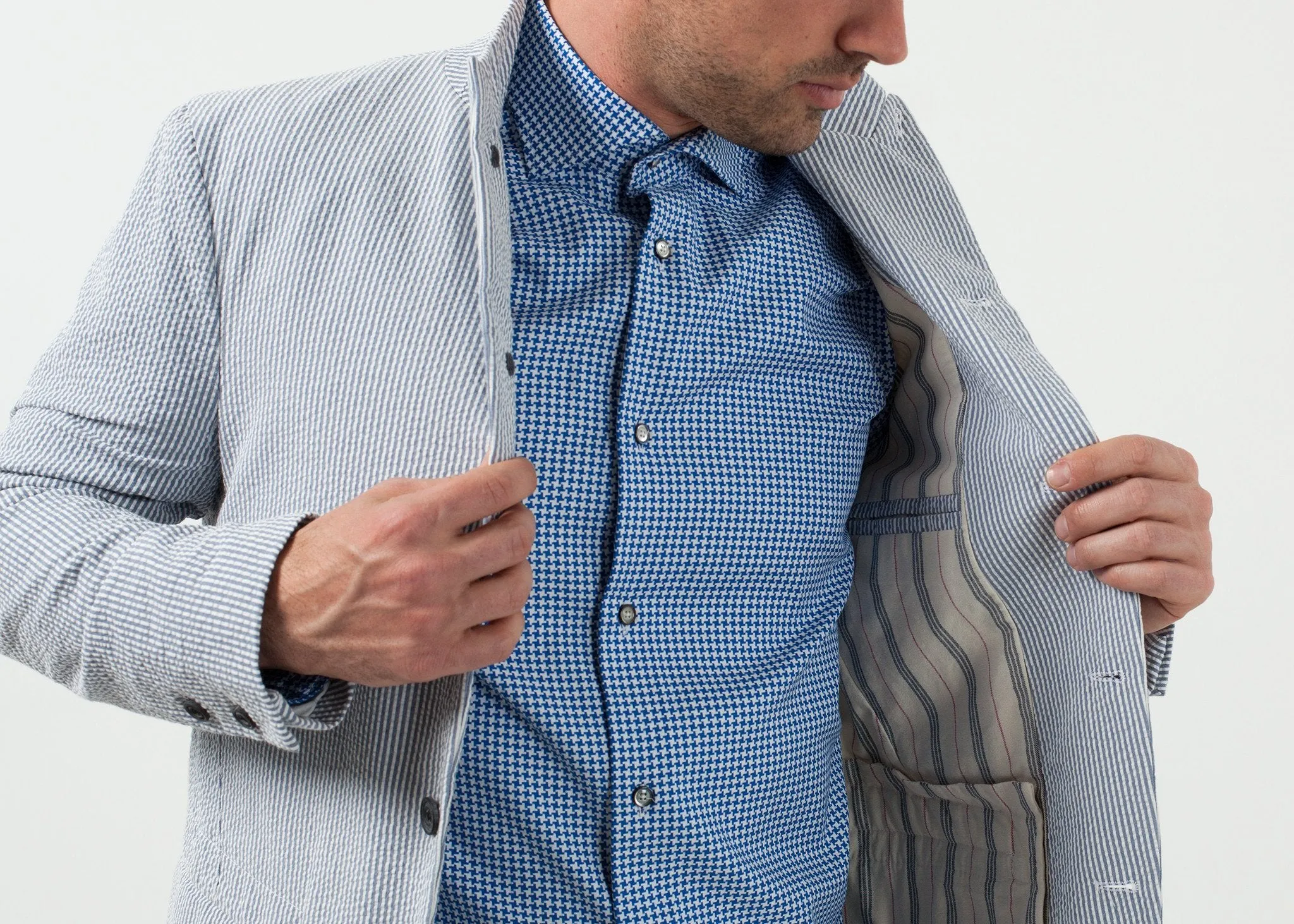 Seersucker Five Button Blazer