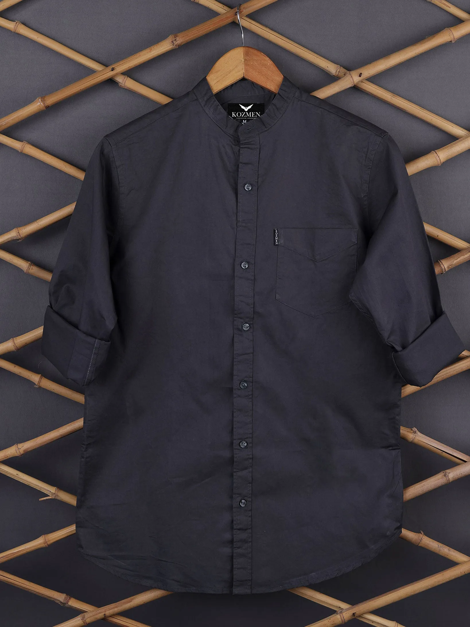 Shadow Black Premium Super Soft Solid Cotton Mandarin Collar Shirt