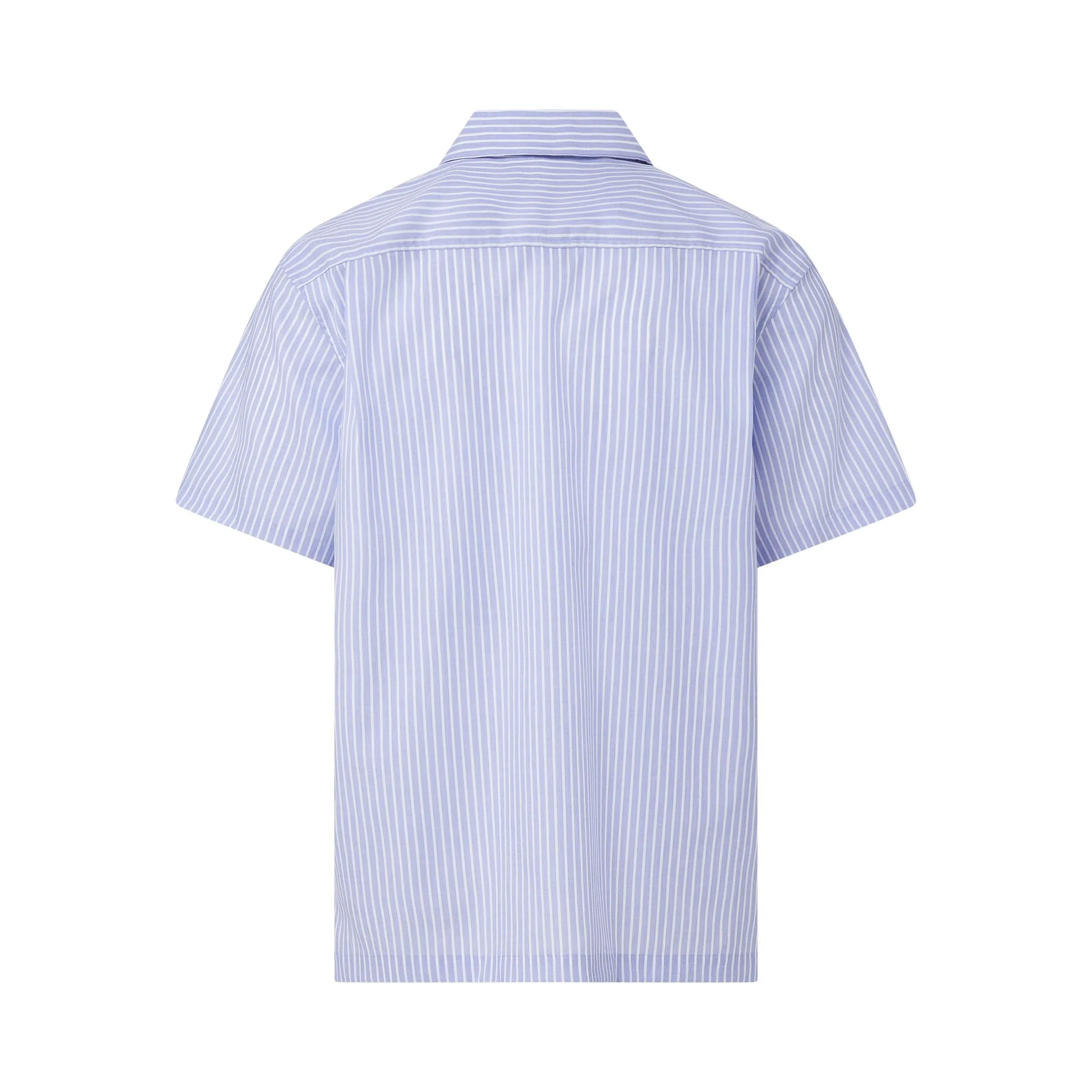 Short Sleeve Untucked Blue Stripe ‘Landry’ Camp Casual Shirt with Magnetic Closures