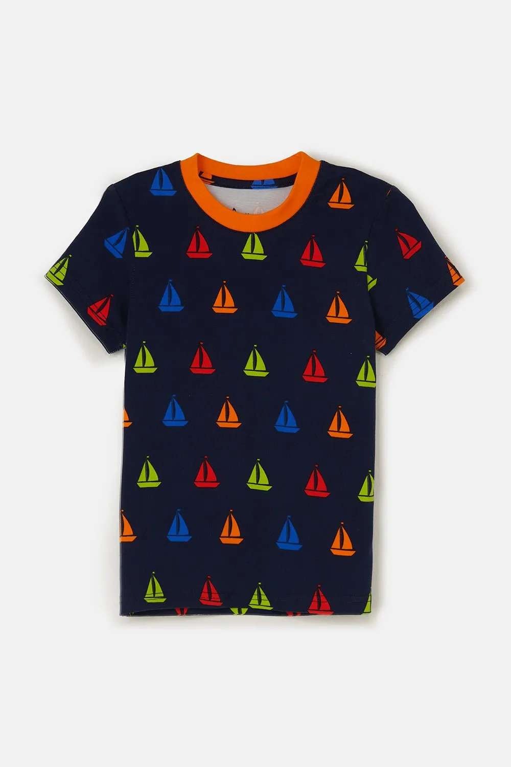 Short Sleeved Pyjamas - Navy Boat Print