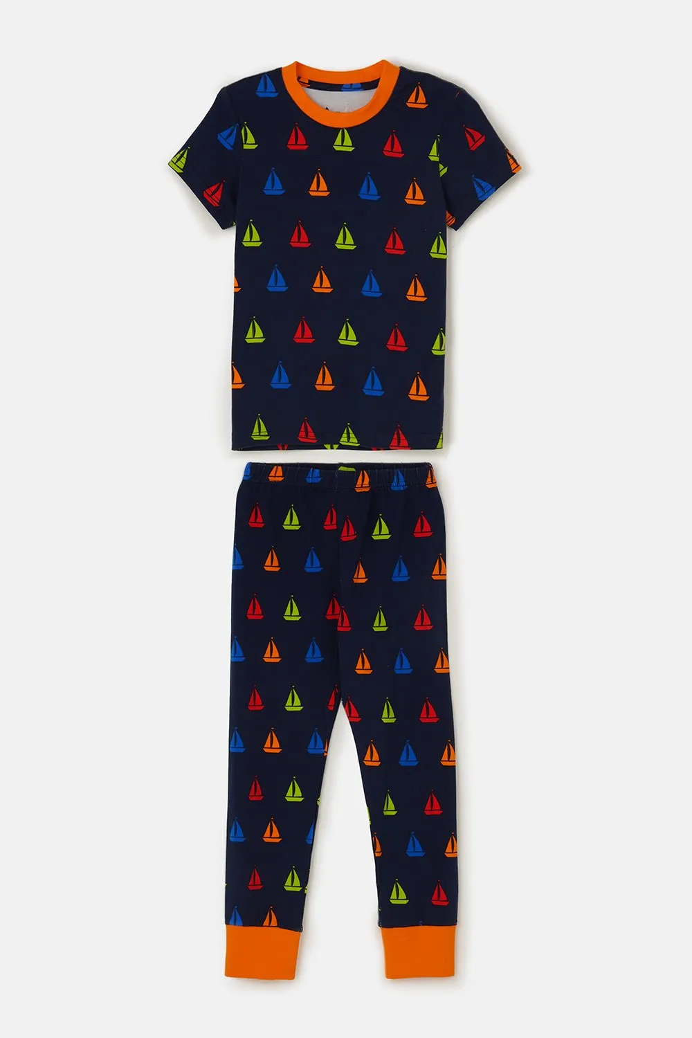 Short Sleeved Pyjamas - Navy Boat Print