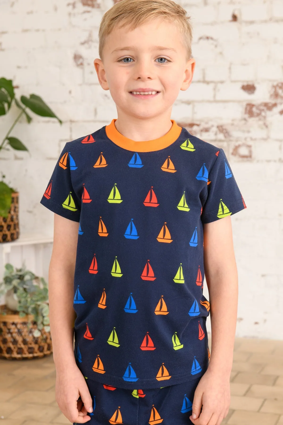 Short Sleeved Pyjamas - Navy Boat Print