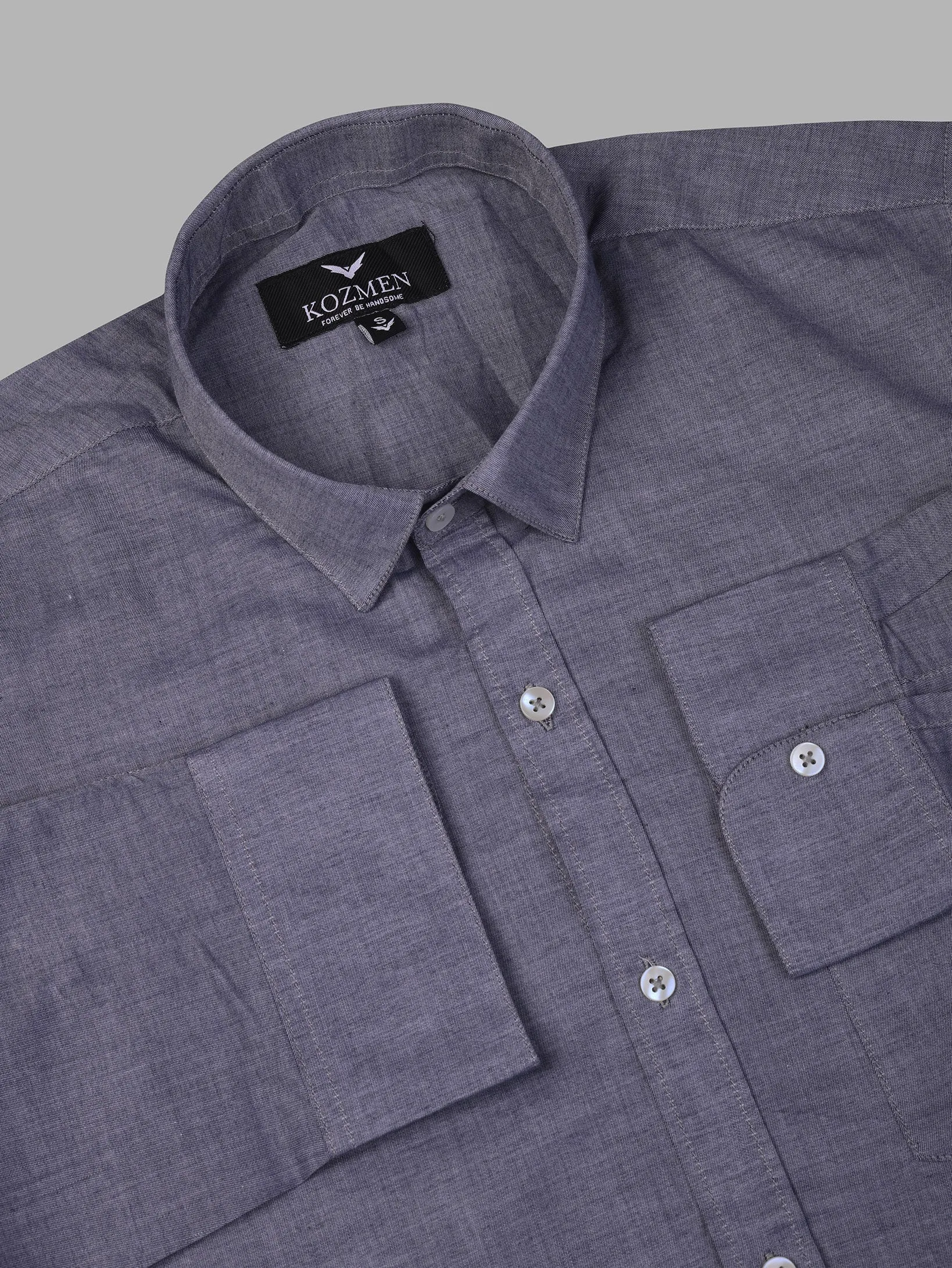 Slate Grey Cotton Casual  Shirt