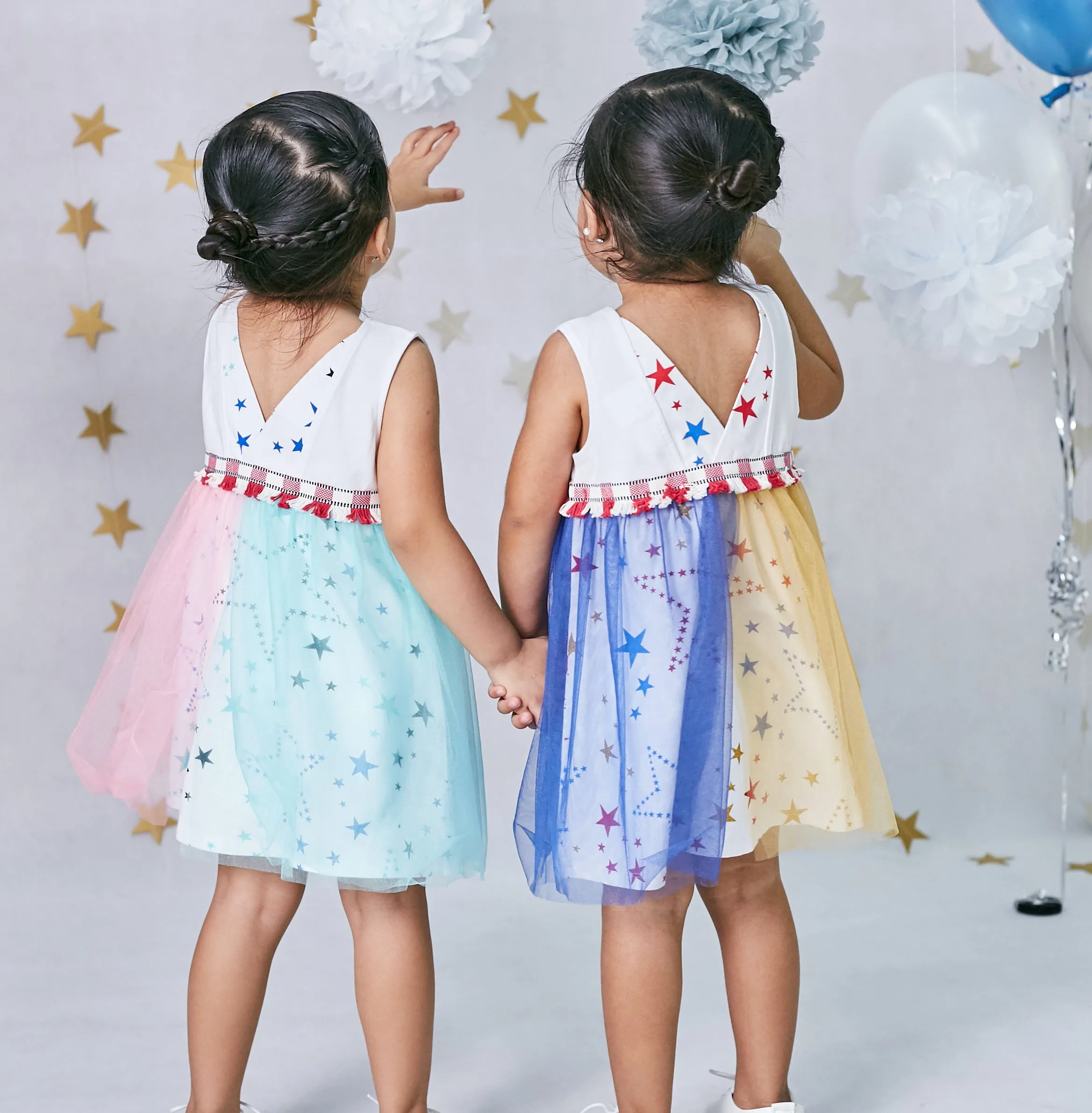 Starry Gaze V-Back Dress (Gold Blue)