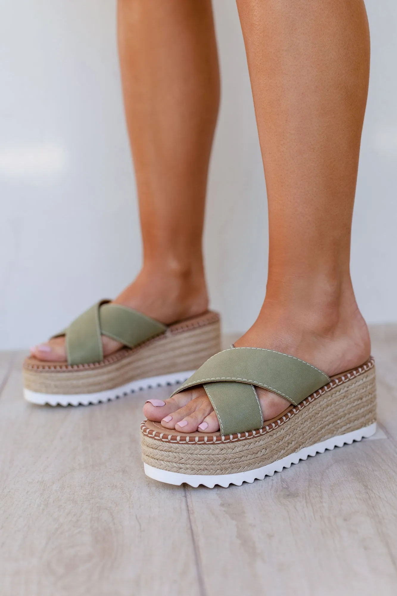 Sunkissed Sage Slide-On Raffia Sandals