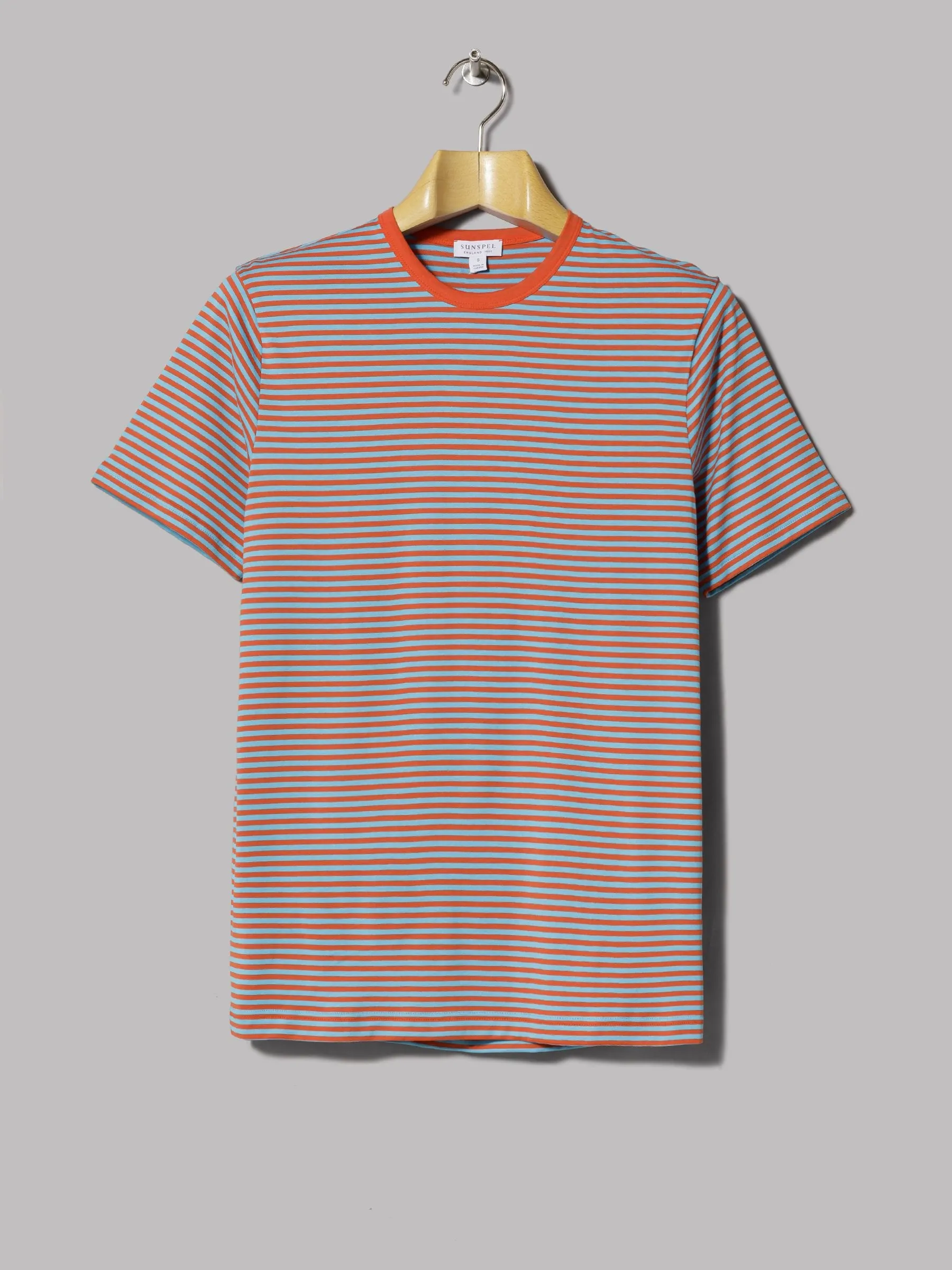 Sunspel Crew Neck T-Shirt (Booth Red / Booth Cyan English Stripe)