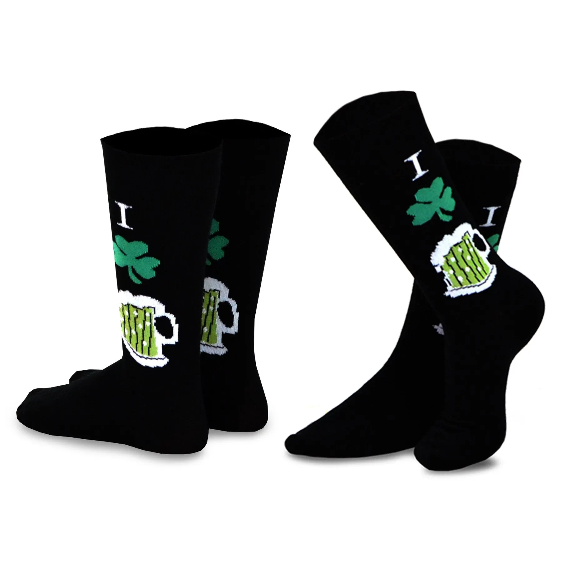 TeeHee Socks Men's St. Patrick's Day Cotton Crew I Shamrock Beer 2-Pack (50590)