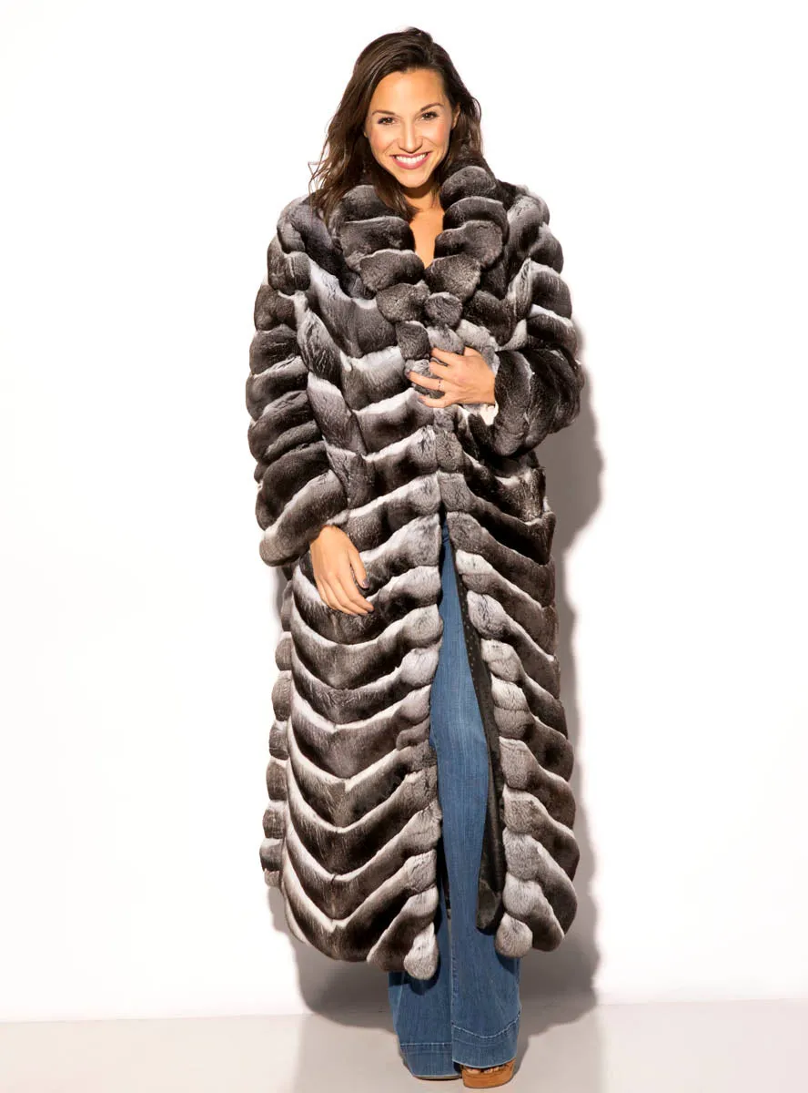 USA Made Chinchilla Fur Coat with Shawl Collar