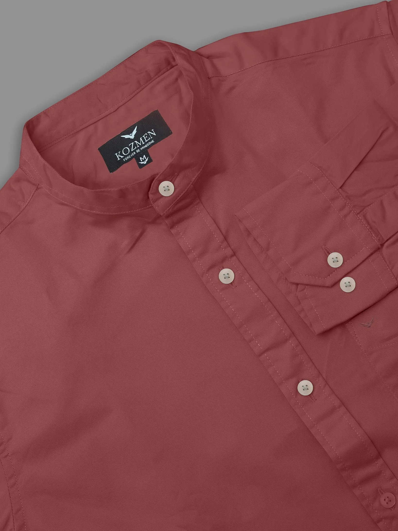 Vermilion Premium Super Soft Solid Cotton Mandarin Collar Shirt