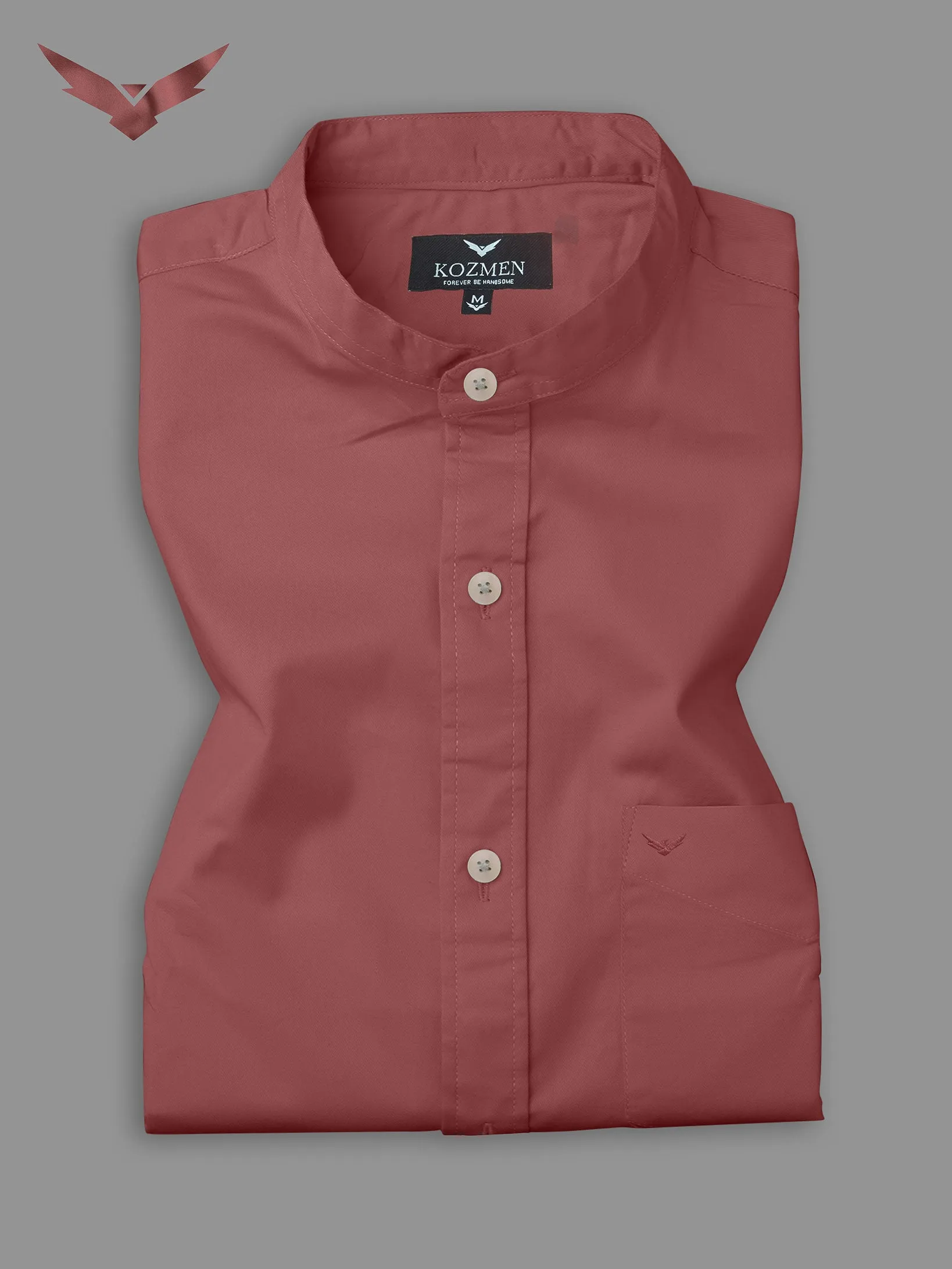 Vermilion Premium Super Soft Solid Cotton Mandarin Collar Shirt